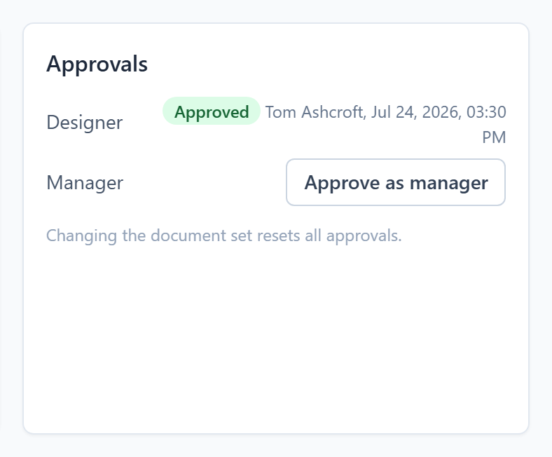 Approvals panel